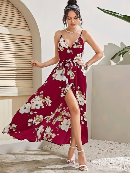 A Line Maroon Floral Dress