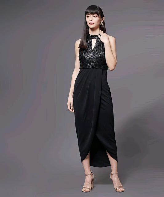 Asymmetric Black Halter Outfit