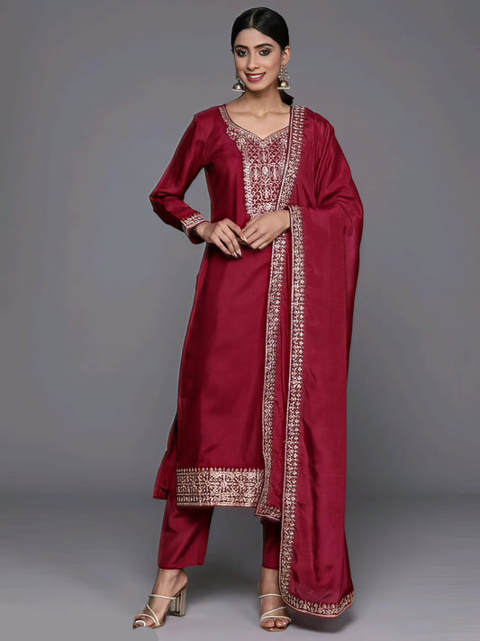 Silk Blend Anarkali Kurta With Churidar & Dupatta