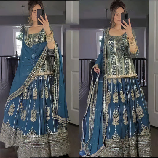 Blue Georgette Lehenga Set