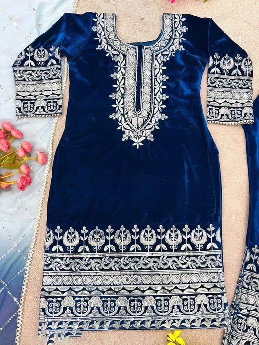 Blue Designer Party Wear Top-Dupatta Bottom