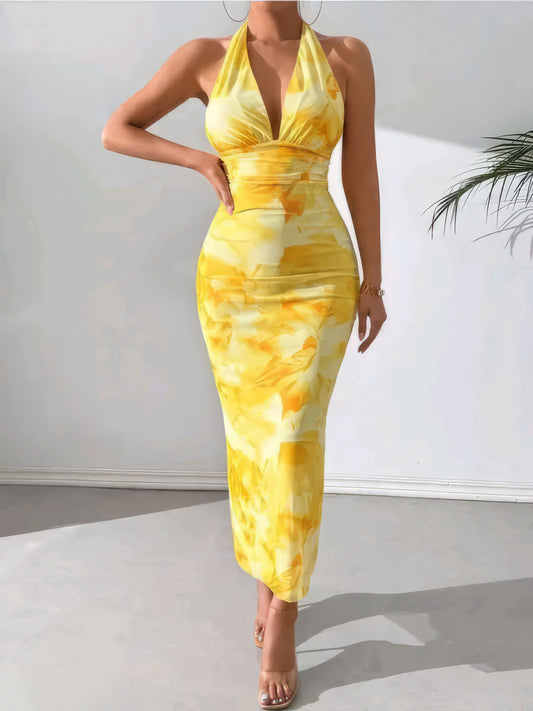 Yellow Floral Print One Piece